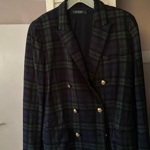 Lauren Ralph Lauren Double Breasted Green & navy Plaid Blazer Women Size 12